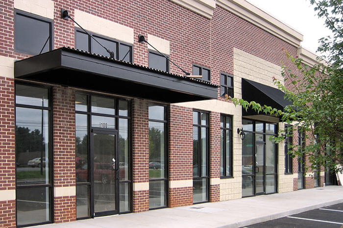 shopping center with architectural awnings